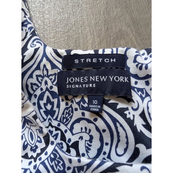 Jones New York Signature Stretch Square Neck Dress Size 10 Navy & White - Picture 6 of 9